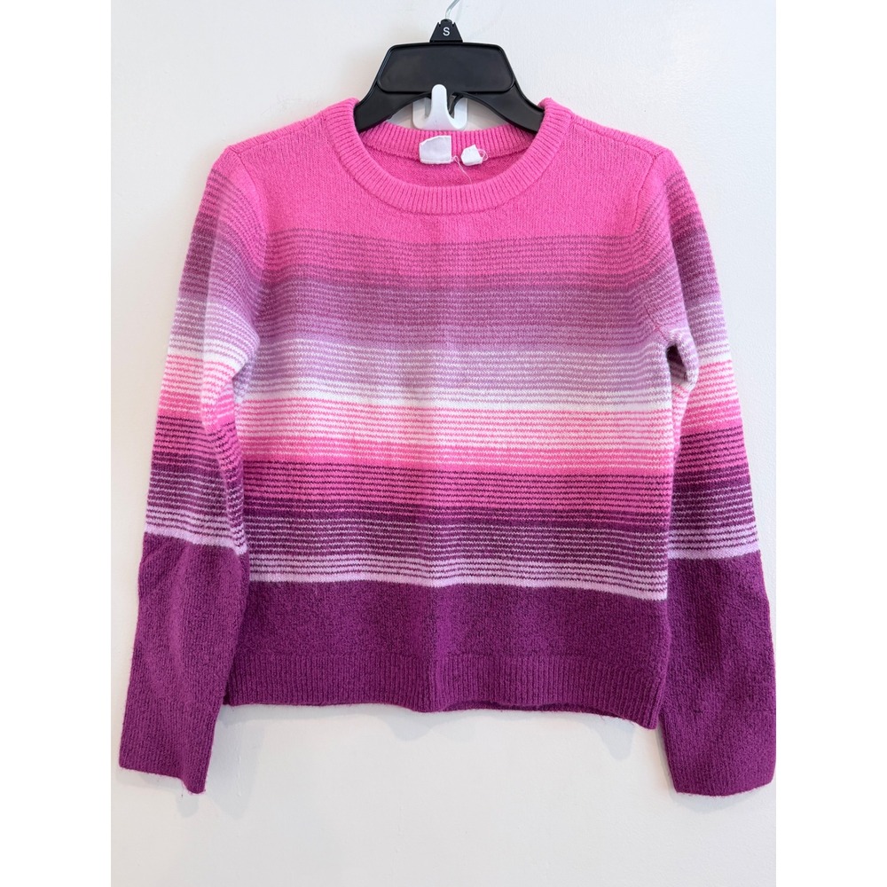 Gap Kids Girls Ombre Striped Knit Sweater Pink Purple White Crew Neck Pullover